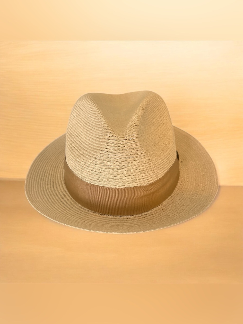 Men's Tan Straw Fedora with Brown Band